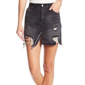 Free People Black Denim Destroyed Skirt Size 28
